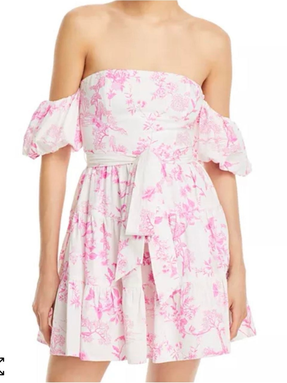 Aqua White and Pink Strapless Floral Mini Dress